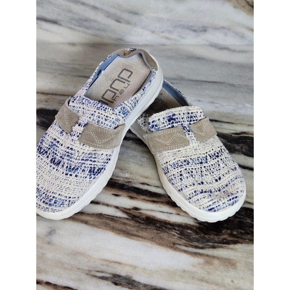 Hey‎ Dude Nora Blue Waves Slip On Shoes Womens 5 Blue Cream Woven Loafers Light